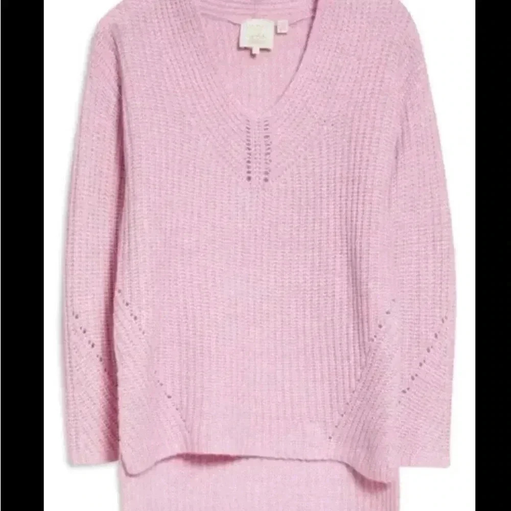 Ted Baker London Ribbed V Neck Wool Blend Pullover Sweater Size 4